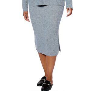 New Isaac Mizrahi Cozy Knit Elastic Waist Sweater Skirt Steel Blue Size Medium
